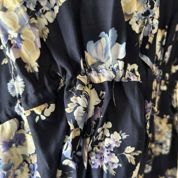 Avenue Maxi Shirt Dress Womens Plus Size 22/24 Black Ditsy Floral Button Up - Picture 6 of 7